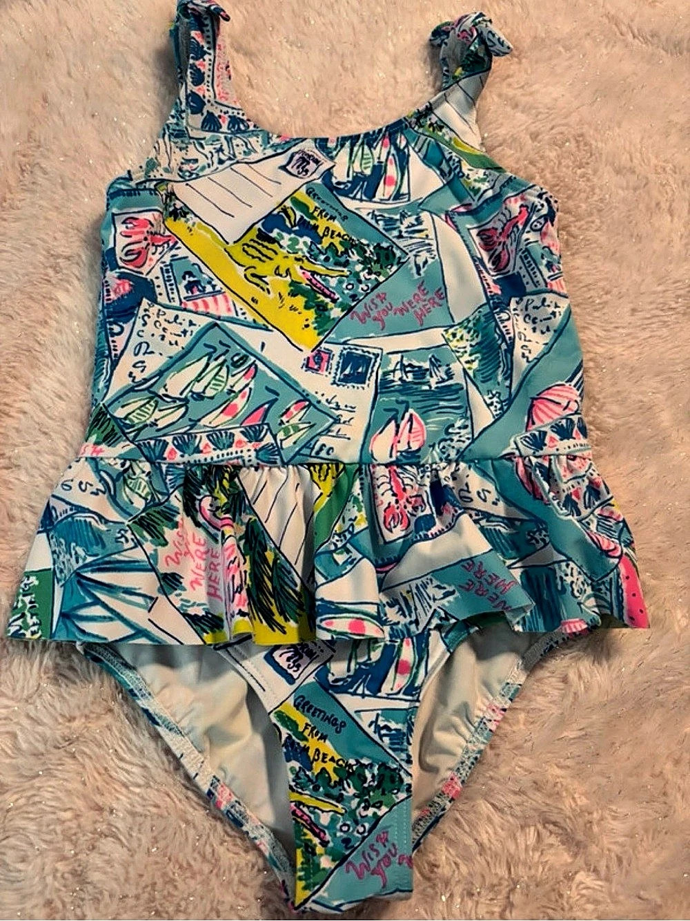 Size 5 Lilly Pulitzer Vossie One-Piece Swimsuit Wish You Were Here